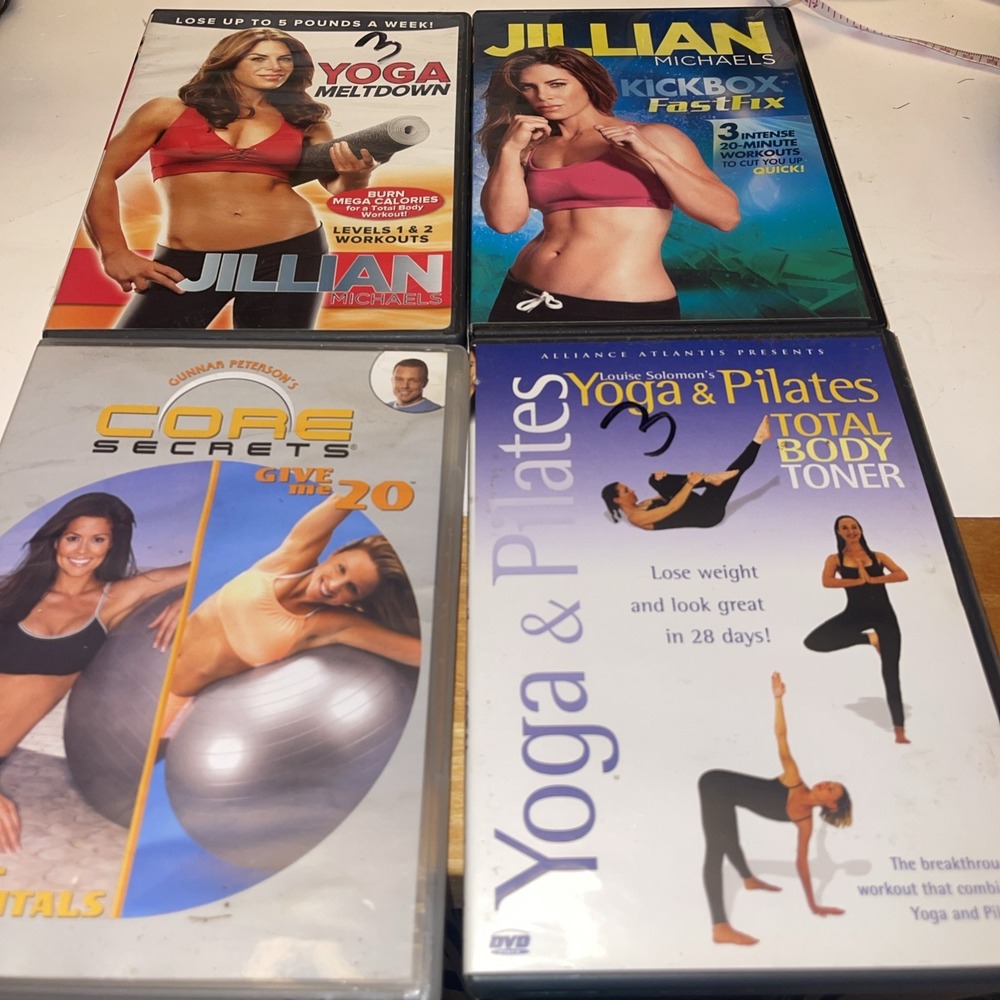Lot of four workout DVDs Assorted health training Yoga Pilates‎ Core Kickboxing